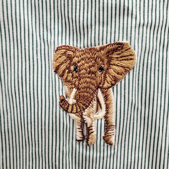 Circus Circus Woman's Vintage Green White Stripe Safari Embroidery Shirt Plus 2X - Picture 10 of 11